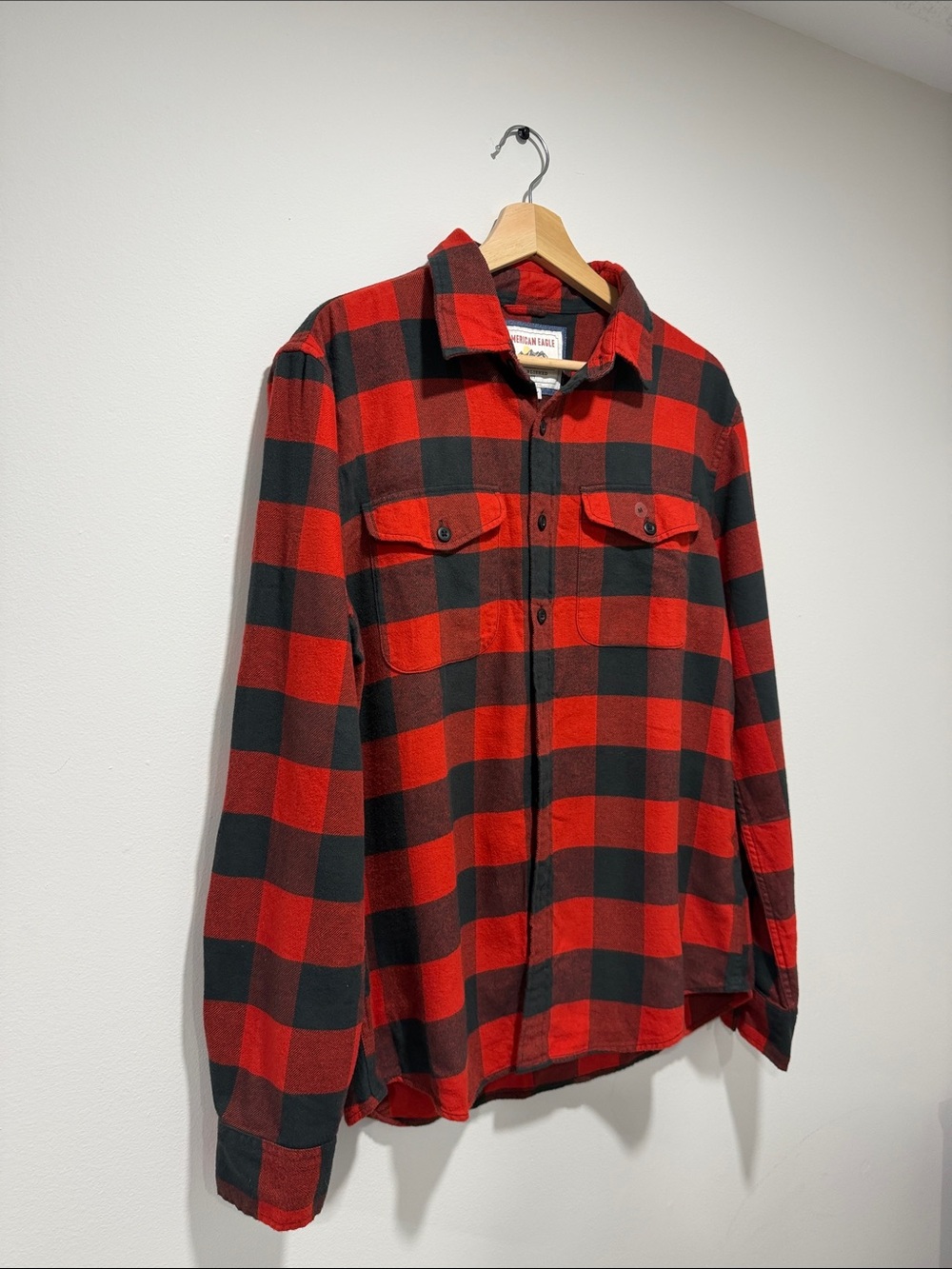 American Eagle Outfitters Red and Black Plaid Button-Up Shirt
